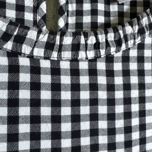 Daniel Rainn Black Gingham Womens L 3/4 Sleeve Blouse Ruffle Flared Cuffs - Picture 4 of 9